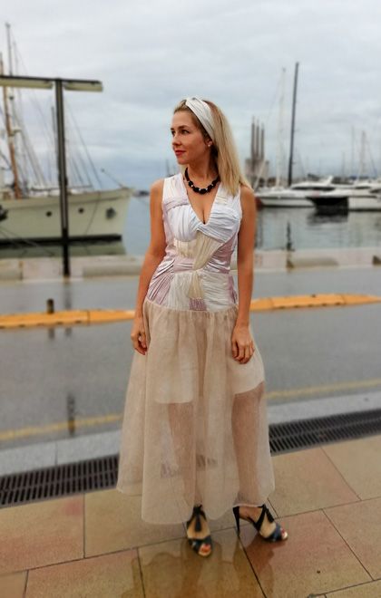 vestido de fiesta saten blanco