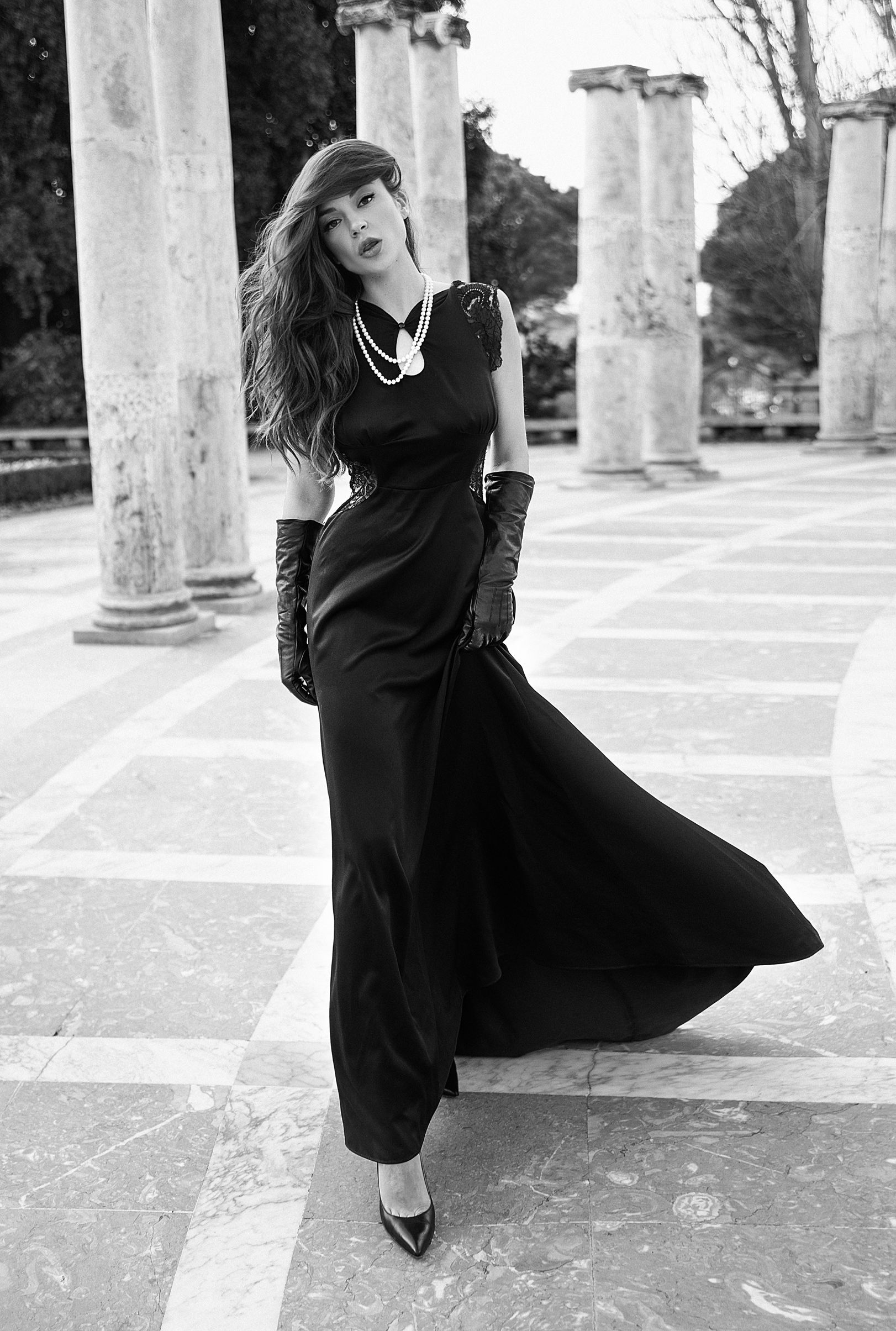 Vestido fiesta gala negro de raso
