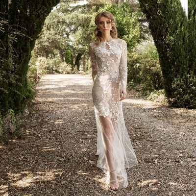 vestido de tul encajes manga larga