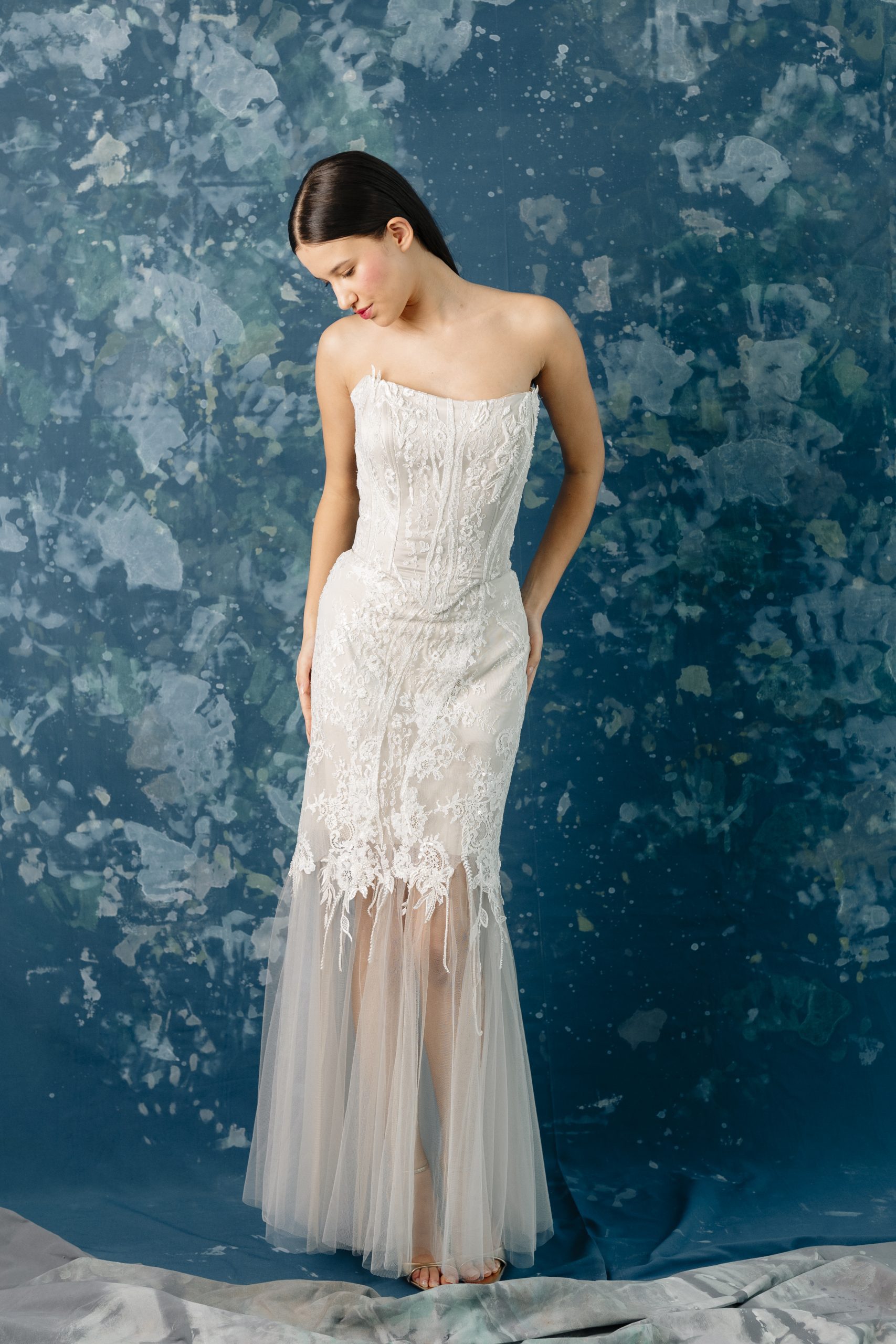 Vestido de novia palabra de honor de top y dos faldas