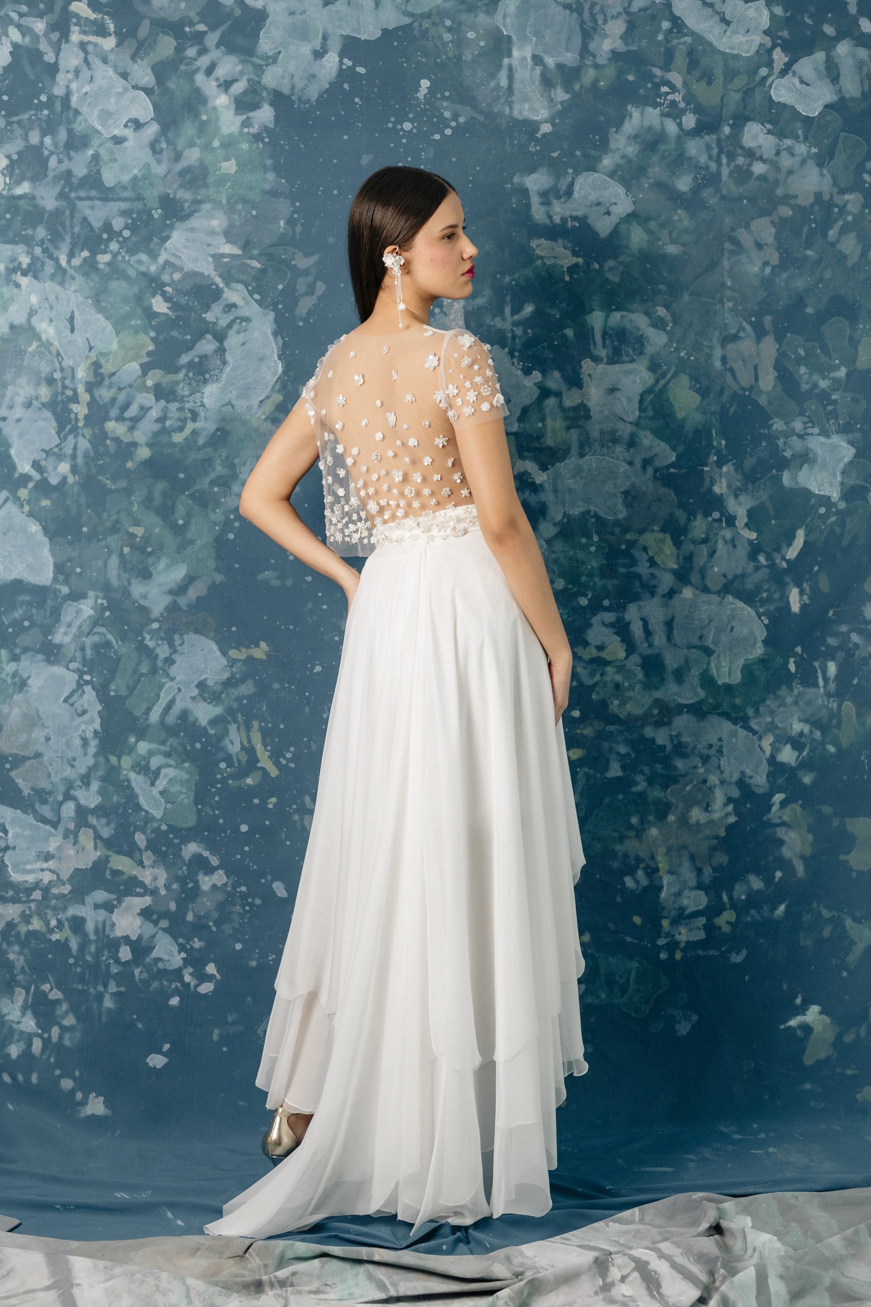 Vestido de novia de top y falda de chifon